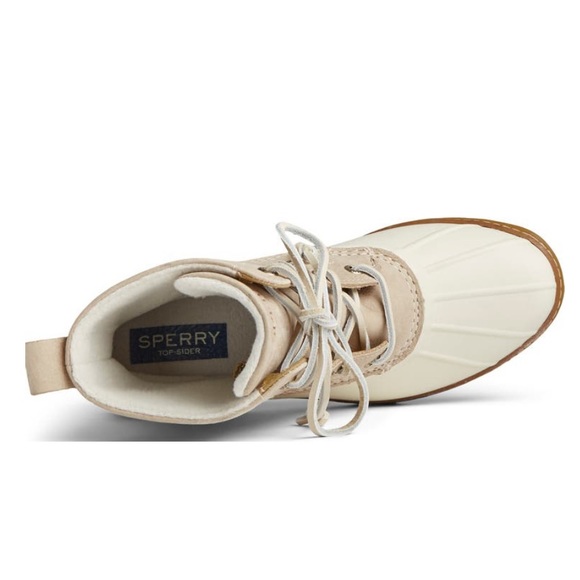 Sperry Womens Saltwater Duck Boot NWT Heel Bootie Ivory Leather Rubber Rain Snow - Picture 6 of 6